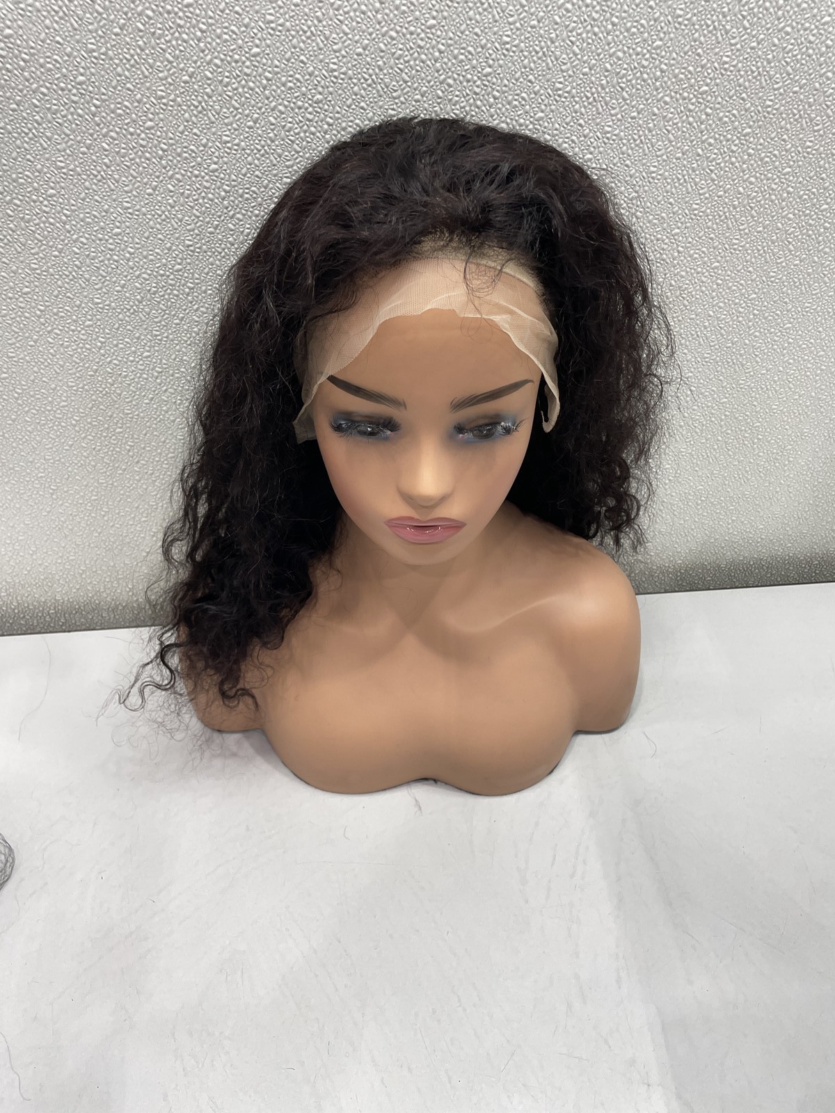 Natural Black Deep Wave Human Hair Blend 13×4 Lace Front 180% Density Wig, 16″