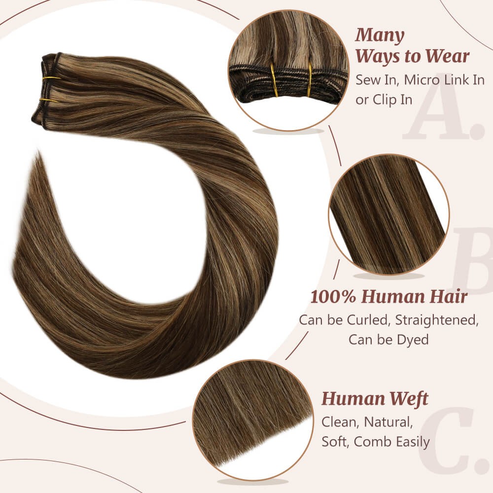 Sunny Hair WEFT 16in Brown to Blonde Human Hair Extensions HW_P4-27_16_100G4