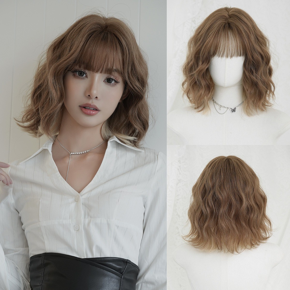 Orange gold wool curly wig full head covering hairstyle with wavy short curly