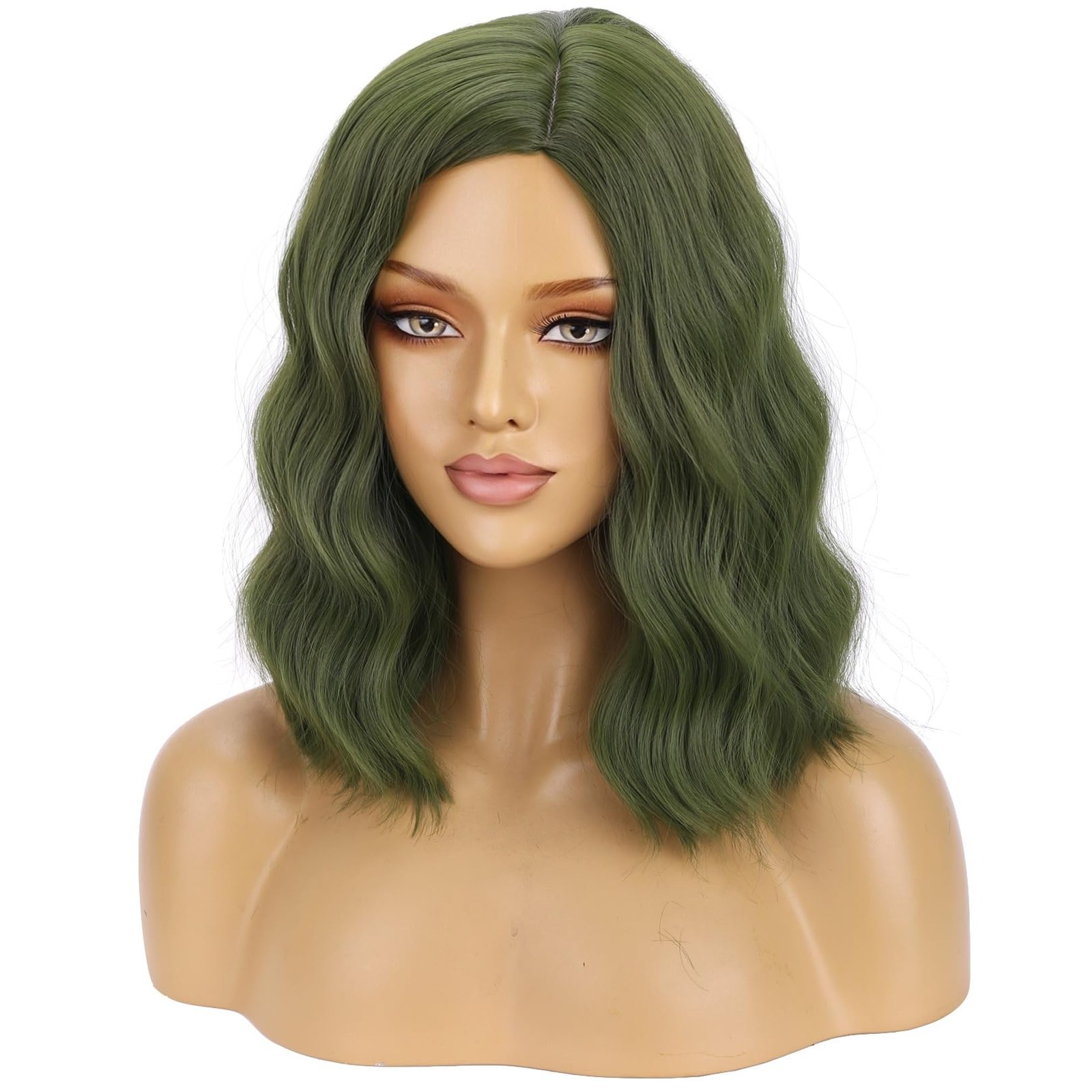 Beron Green Wigs For Women Short Curly Bob Wavy Wig Girls Olive Color Body 14