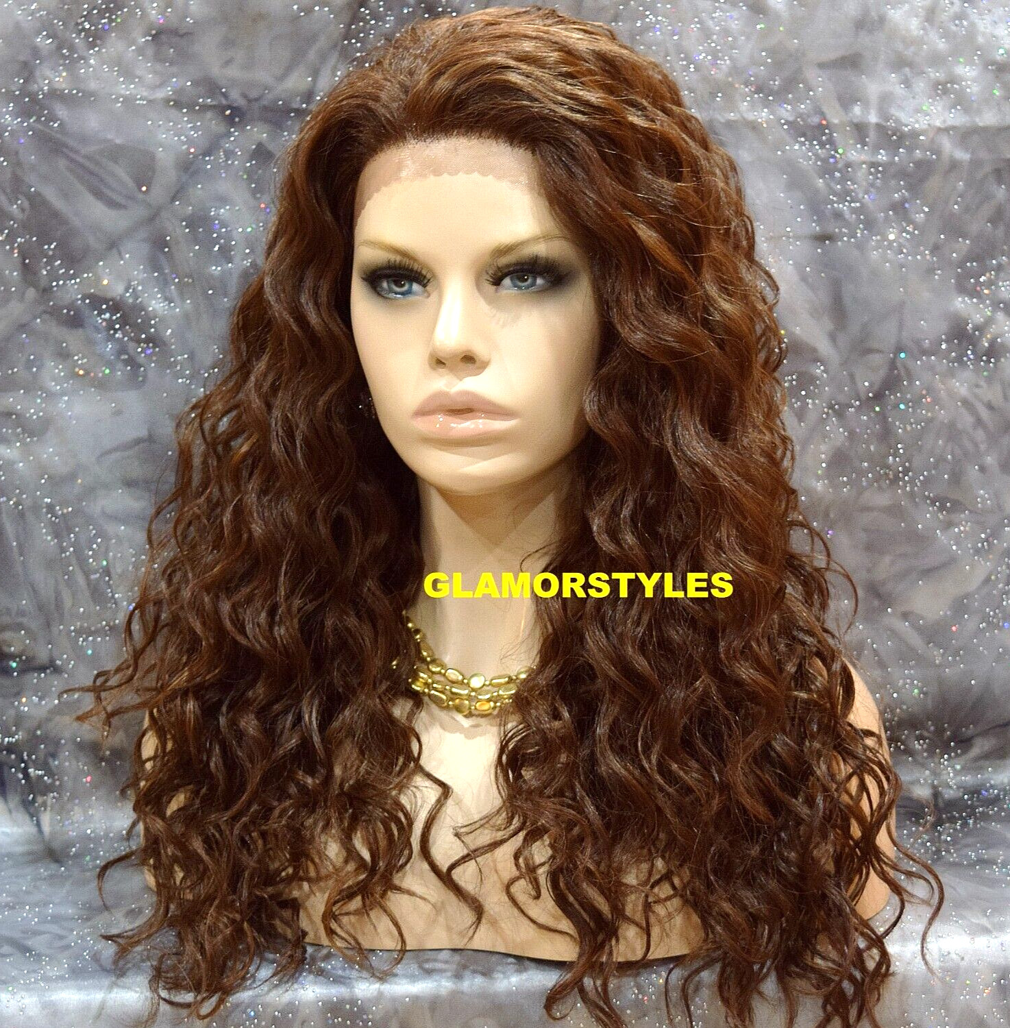 LACE FRONT FULL WIG LONG LAYERED CURL BROWN AUBURN MIX #P4.27.30 HEAT OK NWT