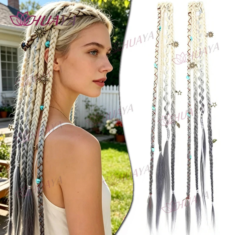 2PCS 20 Inch Hand braided Synthetic Water drop Clip In Hair Extensions Bohemian