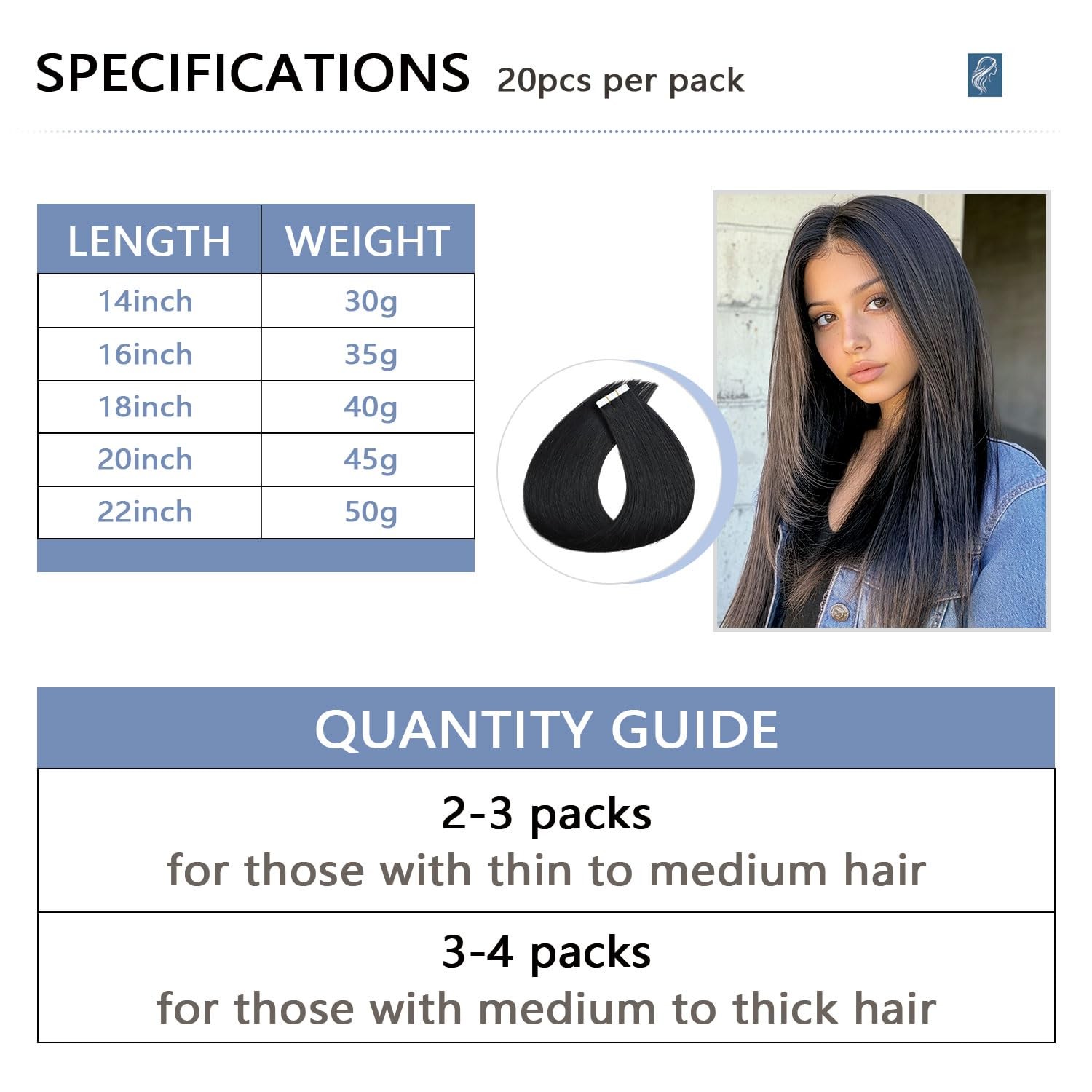 Cookayu Invisible Tape In Hair Extensions 18 Inch 40G 20Pcs Jet Black Seamless