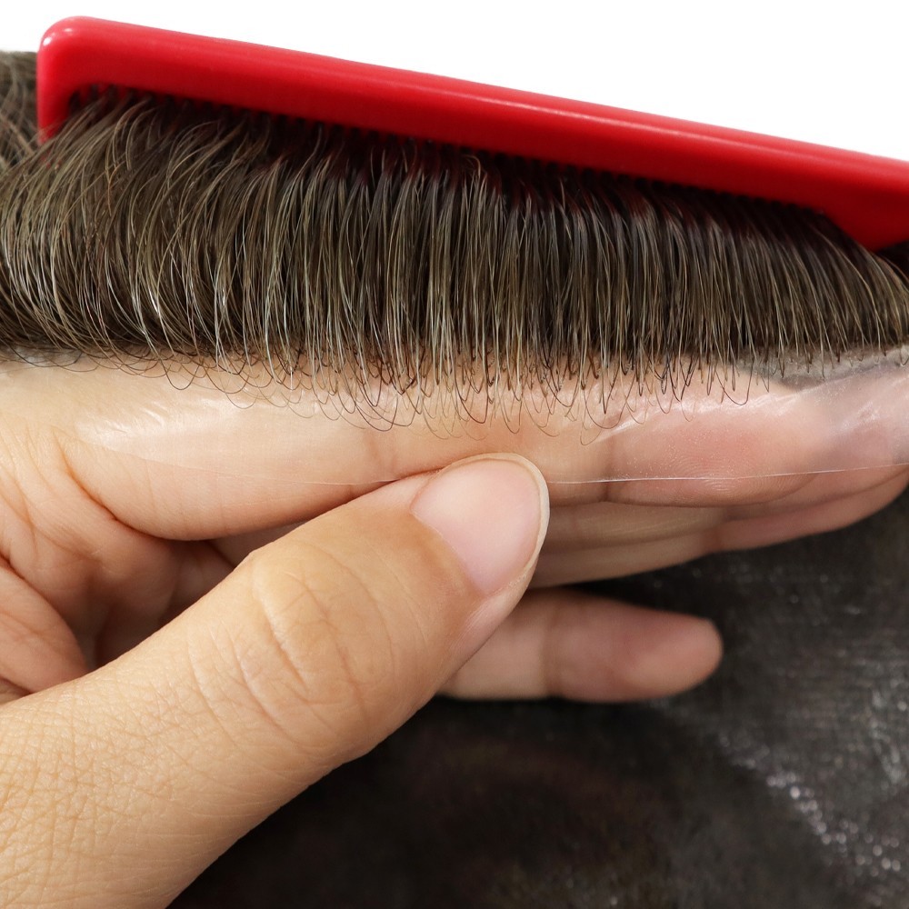 Toupee for Men Human Hair Replacement System 0.02mm Ultra Thin Skin Hairpieces#7