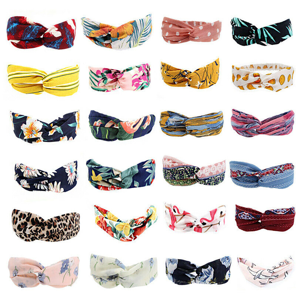 5-Pack Floral Turban Headbands for Women Elastic Twisted Hair Bands Wide Set
