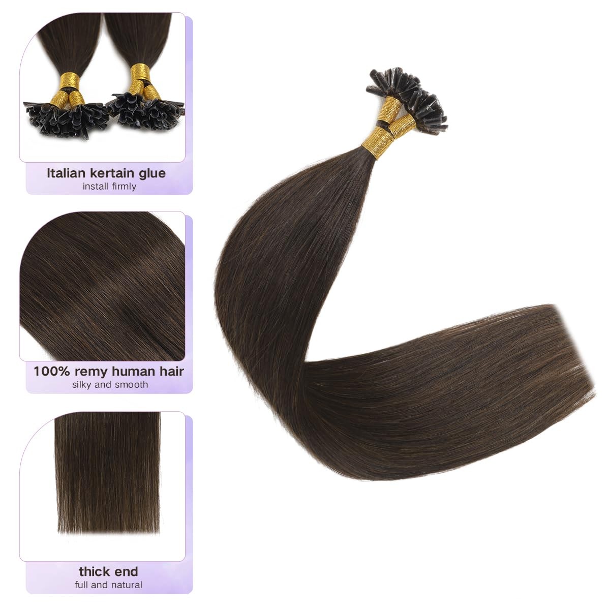 Keratin U Tip Hair Darkest Brown 14 Inch 50 Strand 40G Nail Prebonded Fusion …