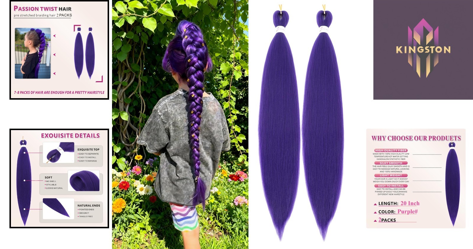 Dark Purple 20 Inch Synthetic Hair Extensions – Perfect for Cosplay & Parties!