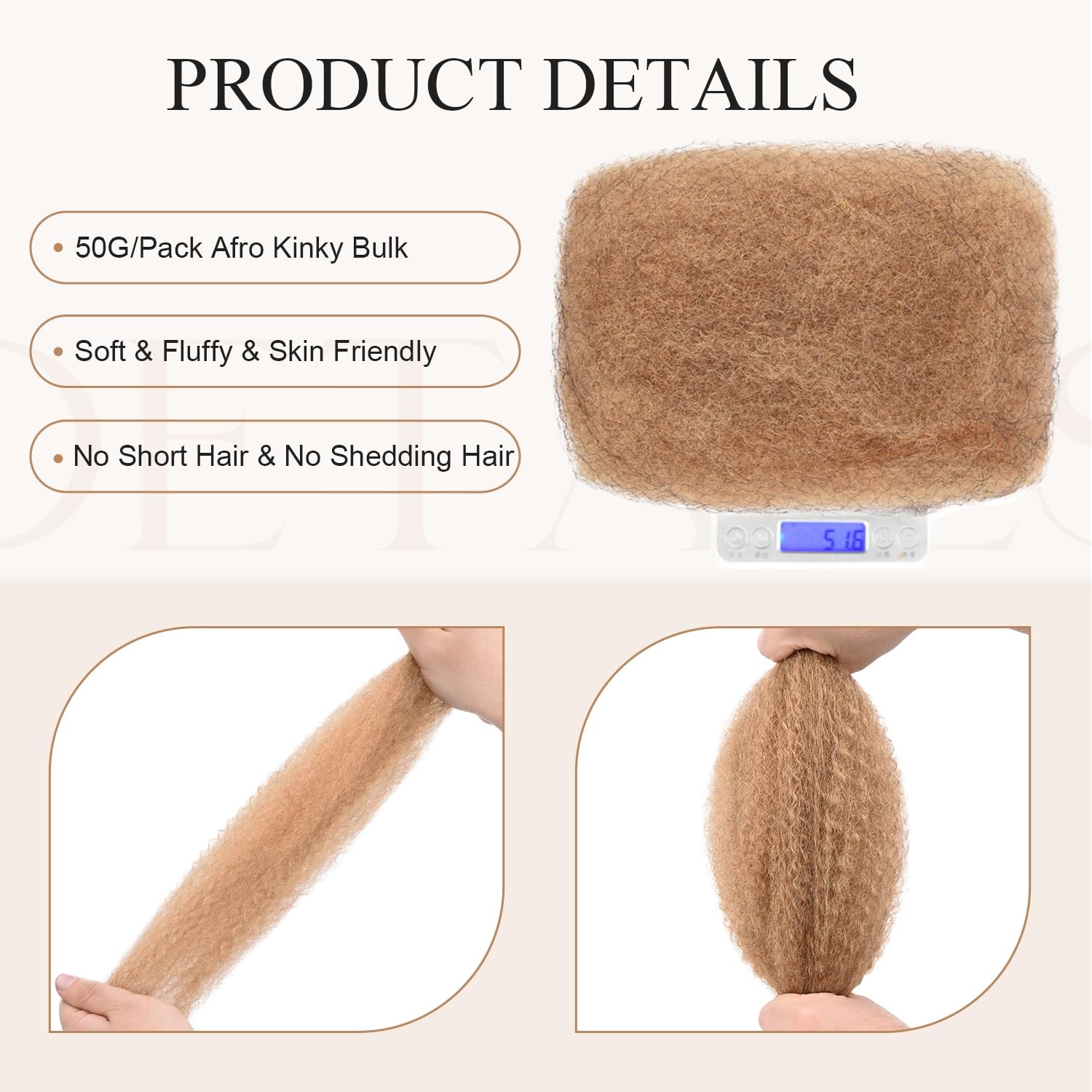 Originea Daixi Afro Kinkys Bulk Human Hair 50 Gram Fluffy Soft Kinky Curly Bulk