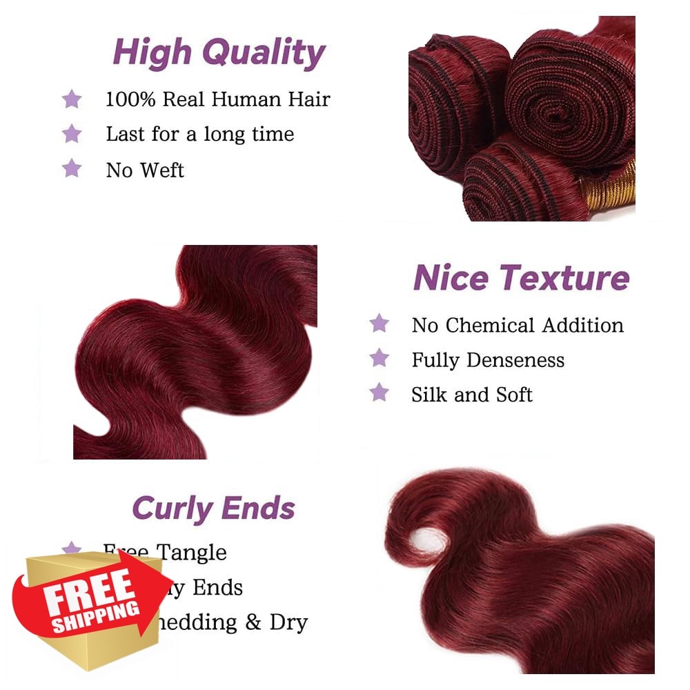 CnumGunm Burgundy 99j Bundles 12 14 16 Inch Body Wave
