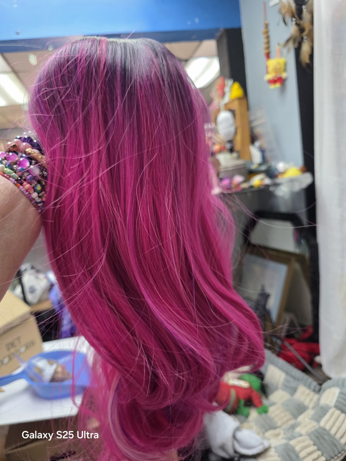 Pink Black Synthetic Wavy Wig Long 21-30in Classic Cap Free-Part Fashion Women