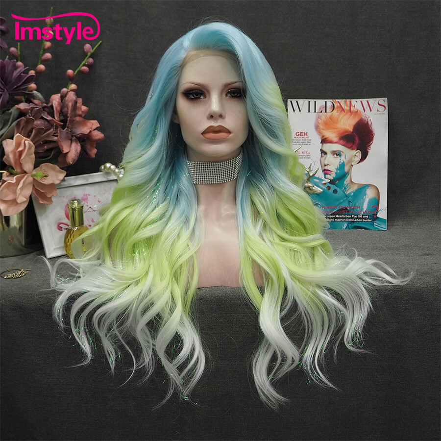 Tinsel Wig Ombre Blue Synthetic Lace Front Wigs Heat Resistant Fiber Glueless