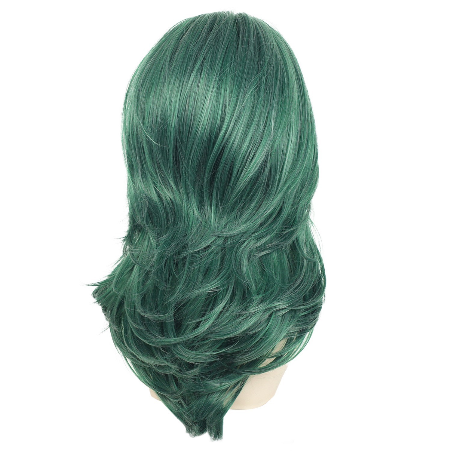 Green Synthetic Wig Medium Length Layered Hairpiece for Cosplay & Daily Wear