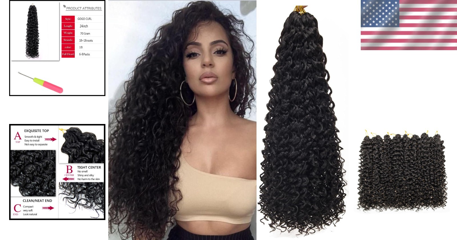 GoGo Curl Crochet Hair 8 Packs – Natural Black 24 Inch