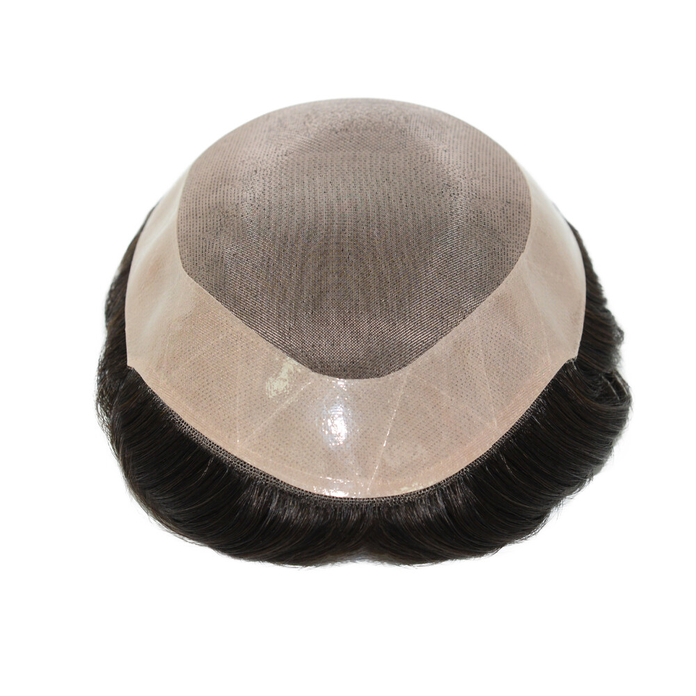 Mens Human Hair Replacement System Durable Fine Mono PU Skin Hairpiece Toupees