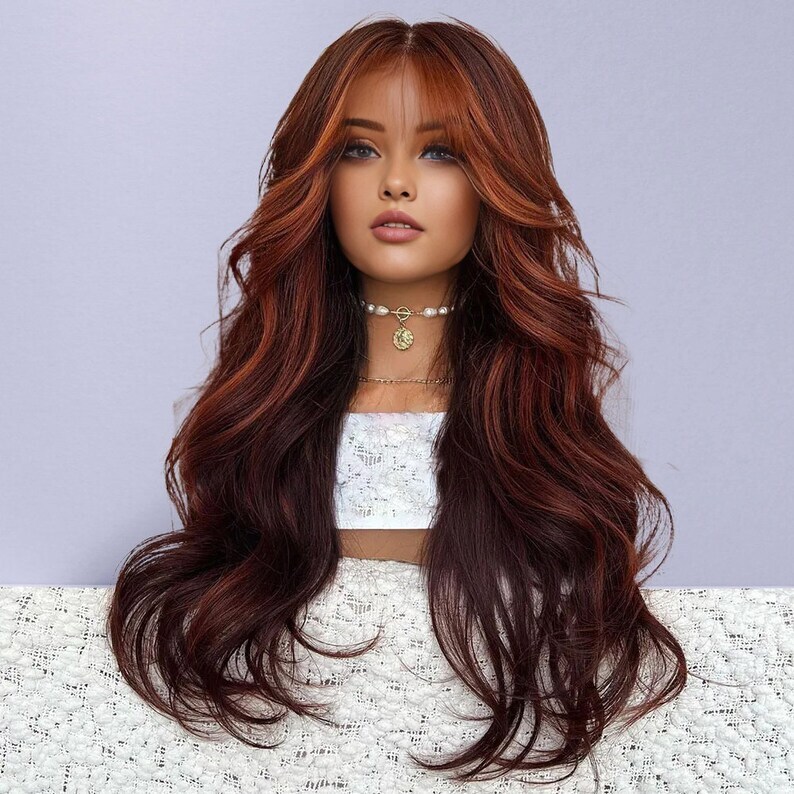 20′ Wave Orange Mixed Burgundy Red Wig T Part Lace Remy Human Hair Wig Women