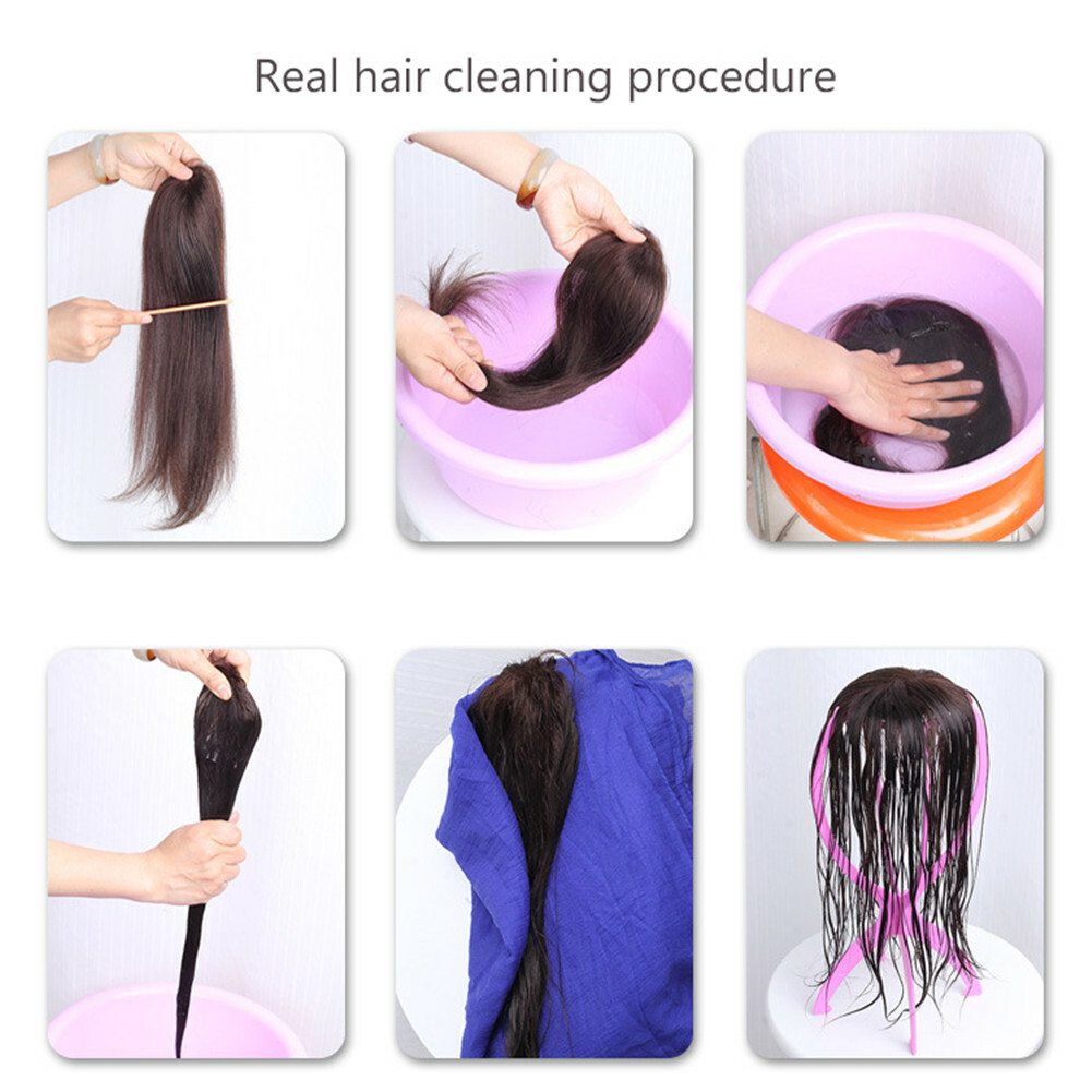 US-100% Real Human Hair Topper Toupee Clip Hairpiece Bangs Bob Top Wig For Women