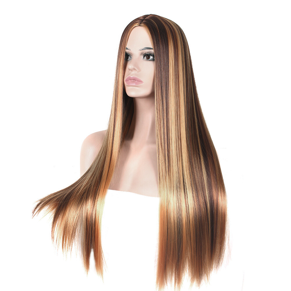 Highlight Brazilian Wig Straight Human Hair Full Wigs Ombre Brown Honey Blonde