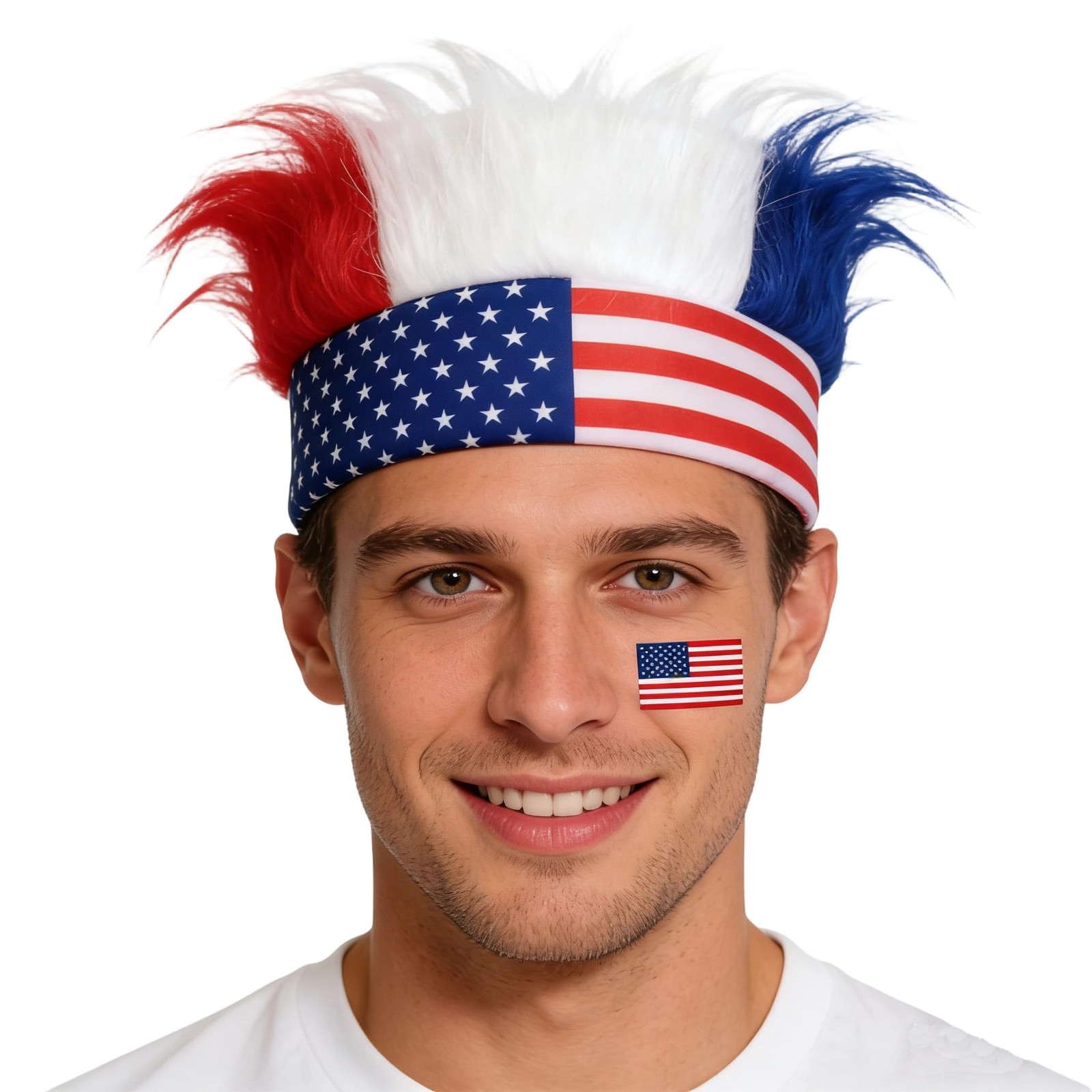 4th-of-July Adult-Hairy-Headband Funny-Troll-Wig Patriotic Red-White-Blue-Cra…