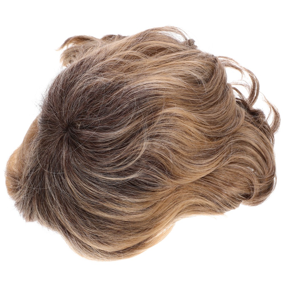 Short Curly Wavy Hair Fiber Lace Front Wig Yellow Realistic Cover for Women
