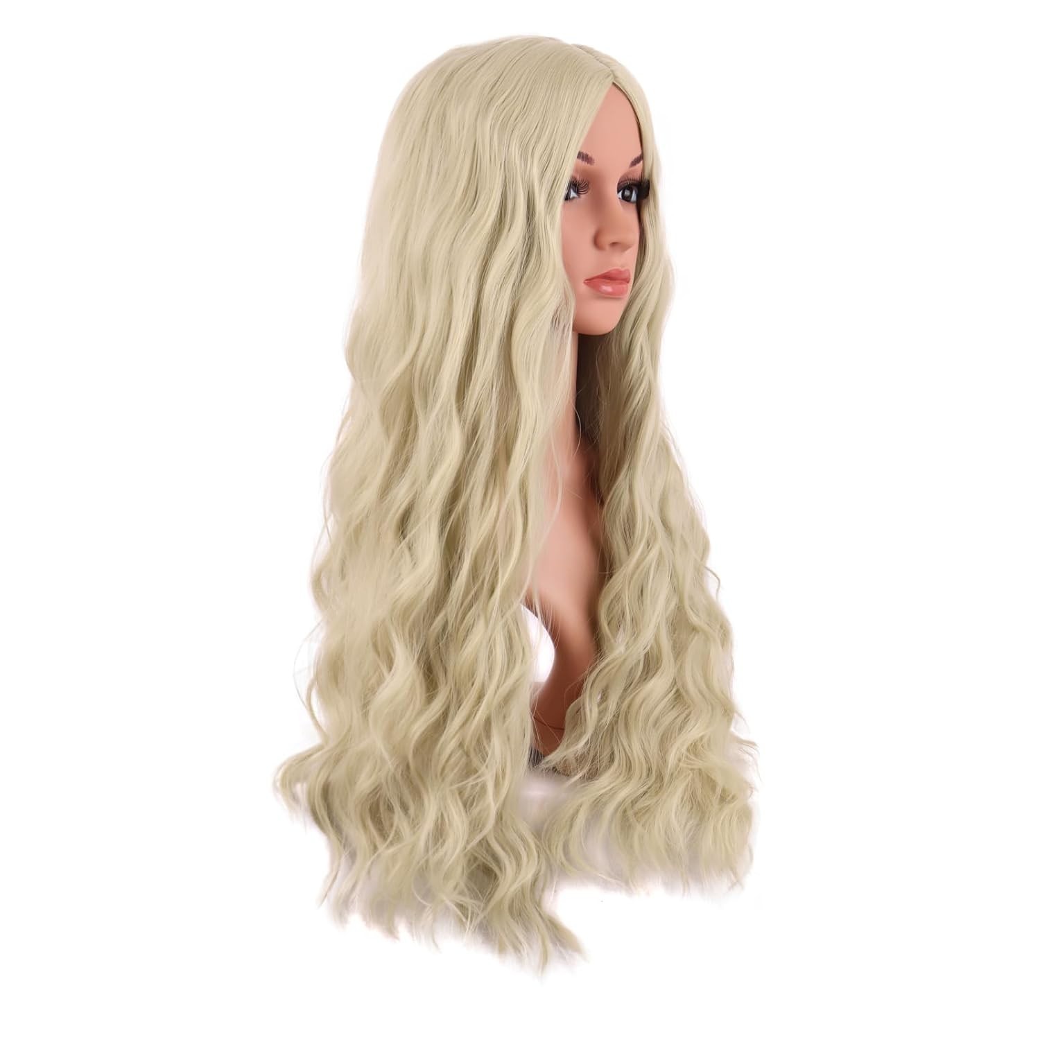 MapofBeauty 28 Inch/70 cm Long Wavy Middle Part with No Bangs, Blonde