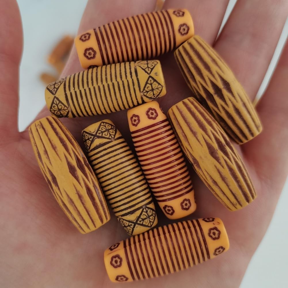 60PCS Dreadlocks Wood-Like Hair Jewelry Imitation Wood Long Tube Beads Plastic