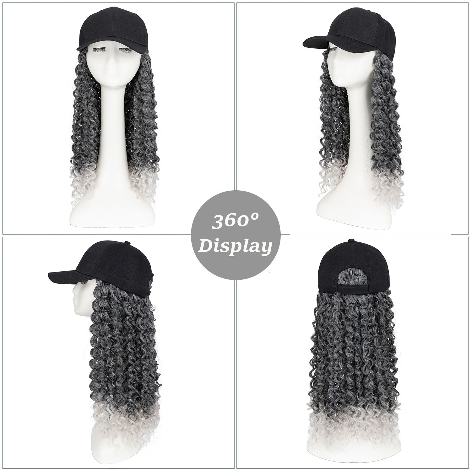 Xmas Wig With Black Hat Baseball Wigs Cap Long Wavy Curly Hair Wig Cap For Women