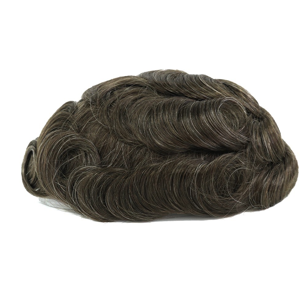 Toupee For Men Lace Human Hair Replecement System Skin Grey Hairpieces 8×10 #510
