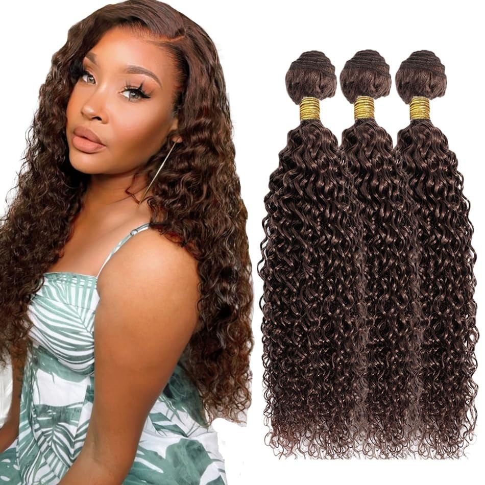 Curly Wave Human Hair Bundles #4 Chocolate Brown 22″ 24″ 26″ 150g – 3 Pack