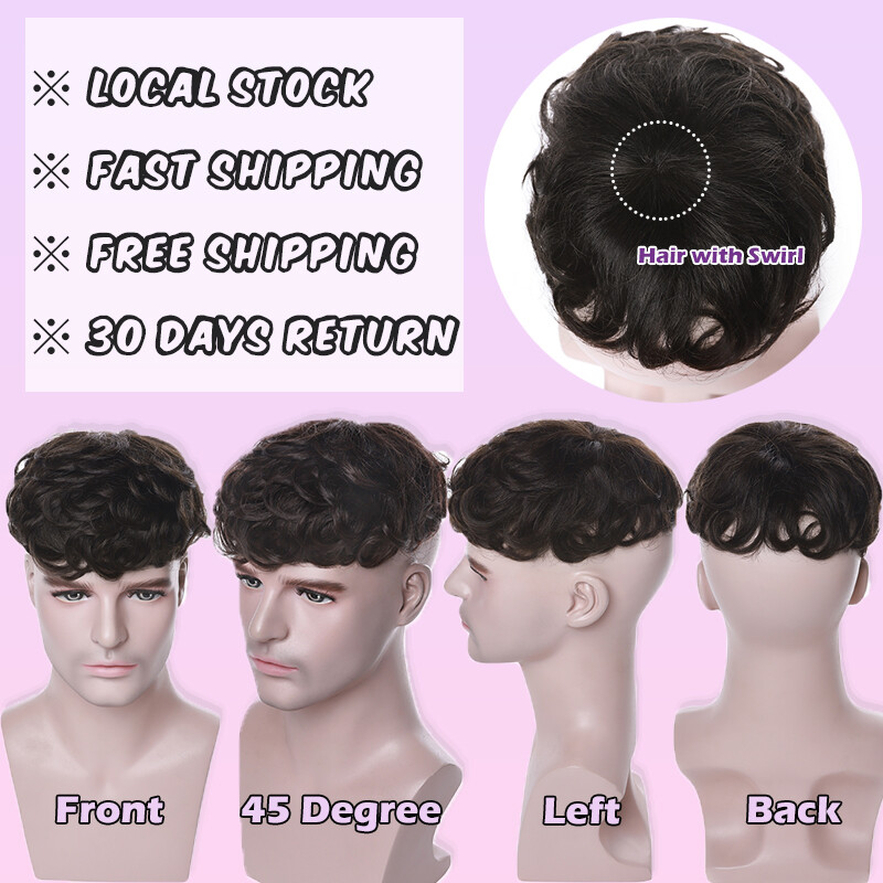 Clip In Toupee Mono Mens Remy Human Hair Hairpiece Replacement System Black Wig