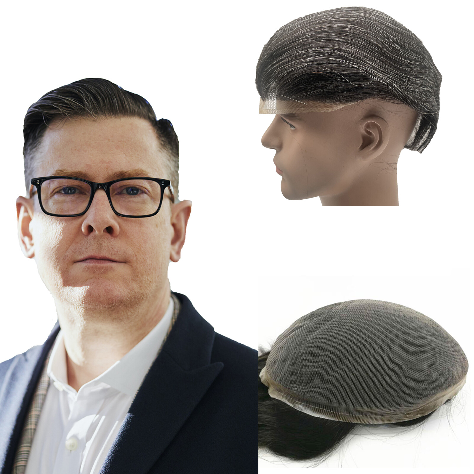 N.L.W Toupee for mens human hair pieces gray base 10×8″