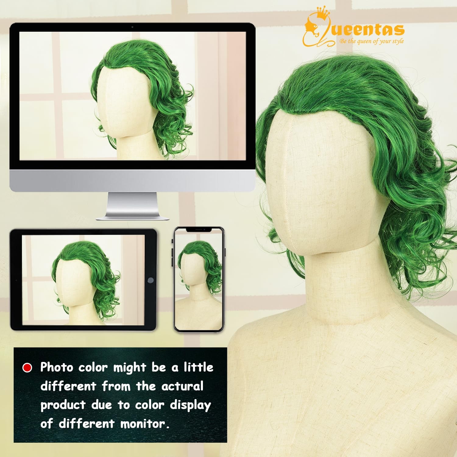 Queentas Short Green Wig For Men Clown Wigs For Men 70S 80S Mens Cosplay