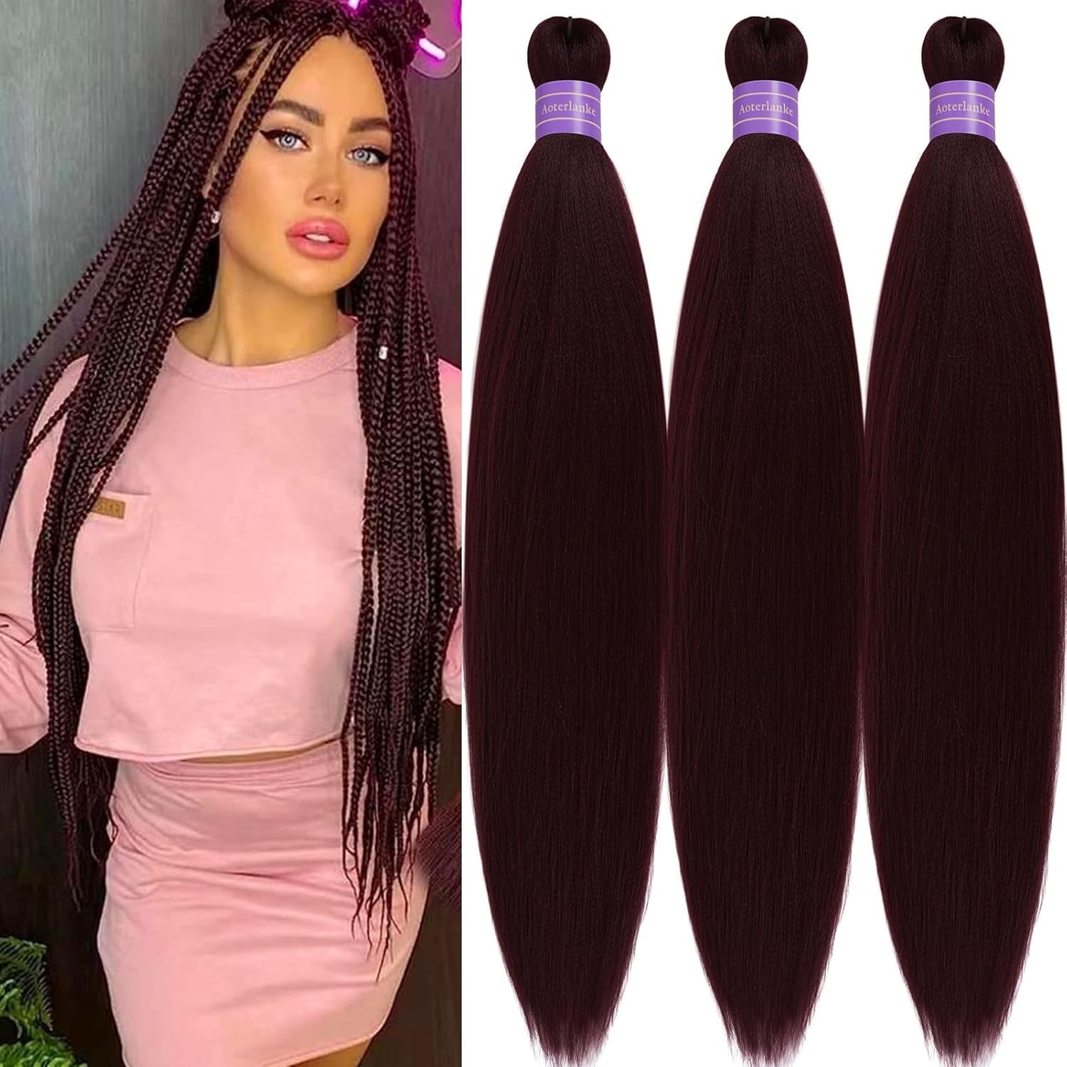 99j Braiding Hair Pre Stretched Synthetic Dark Burgundy Hair Extensions For Brai
