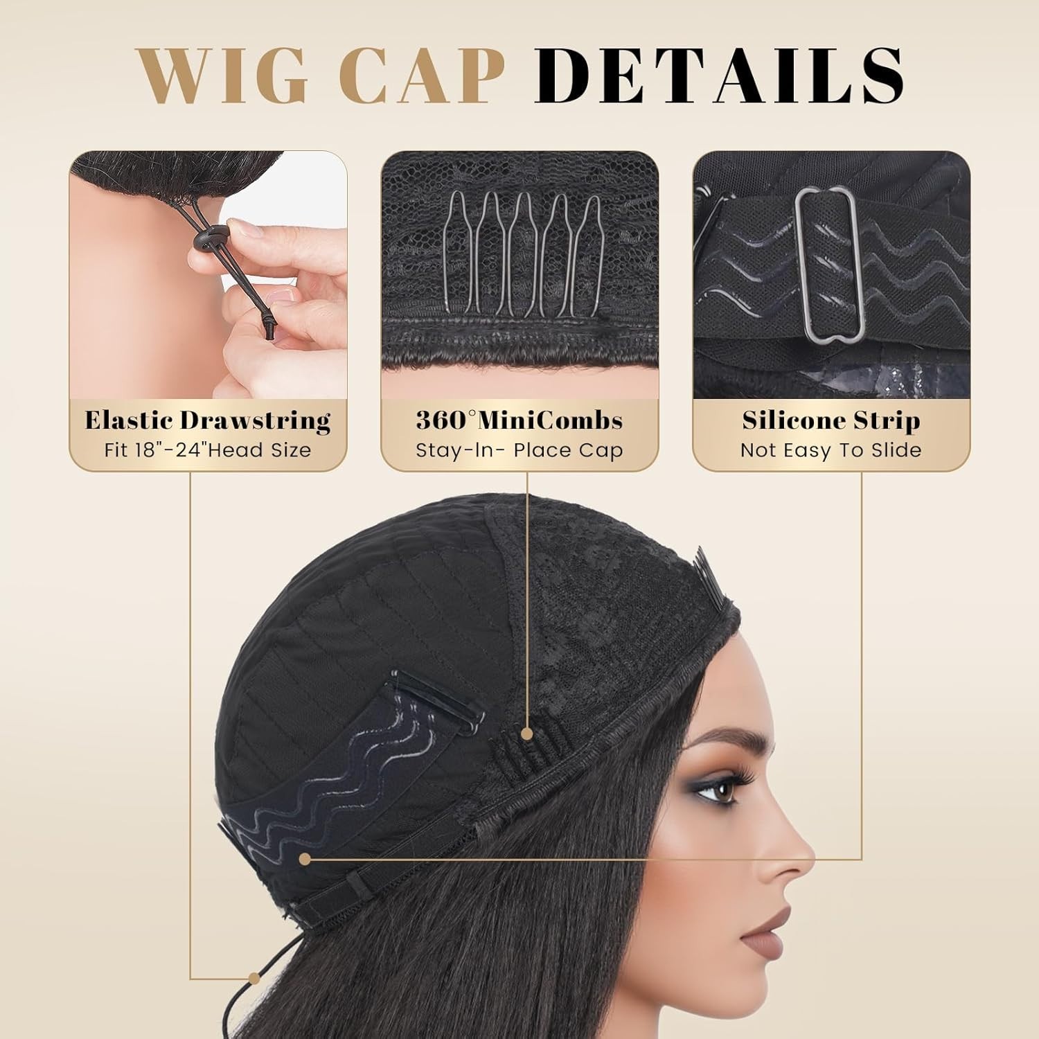 Kinky Straight Half Wig for Women, 3 in 1 Yaki Drawstring Glueless Synthetic Wig