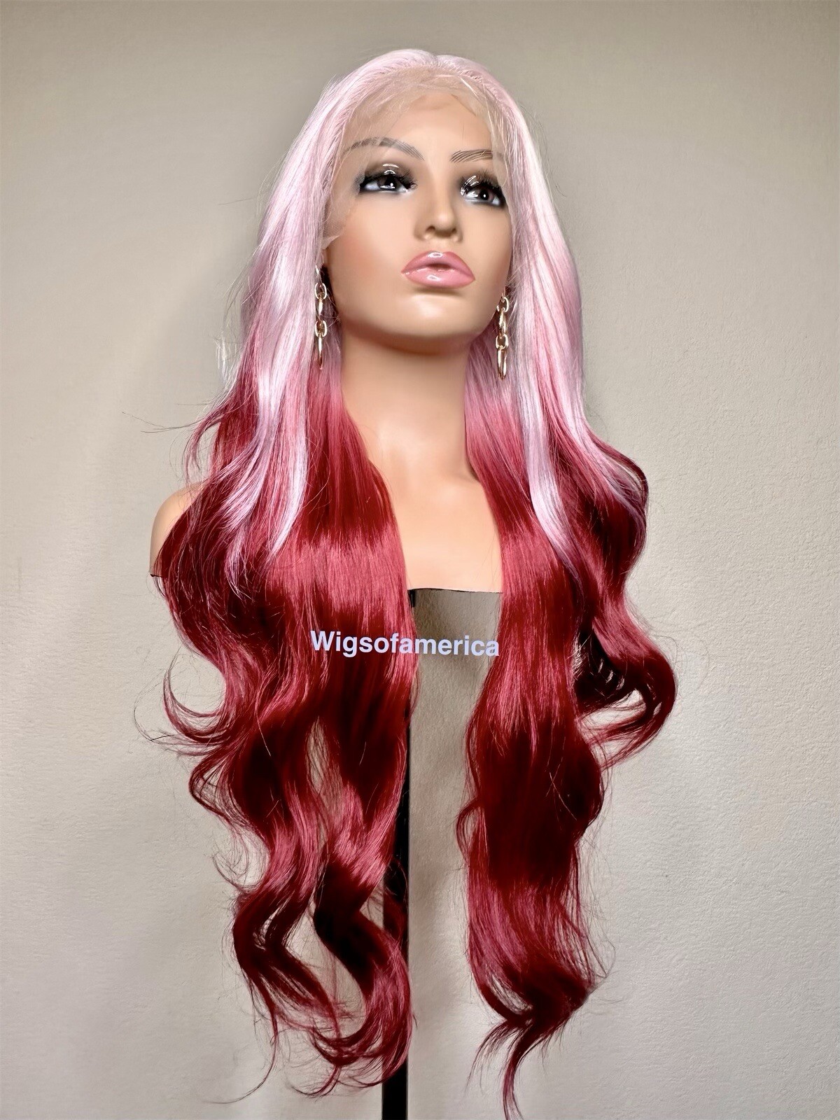 Rainbow Pastel Wig Lace Front Middle Part 28 Inch Long Wavy Layered