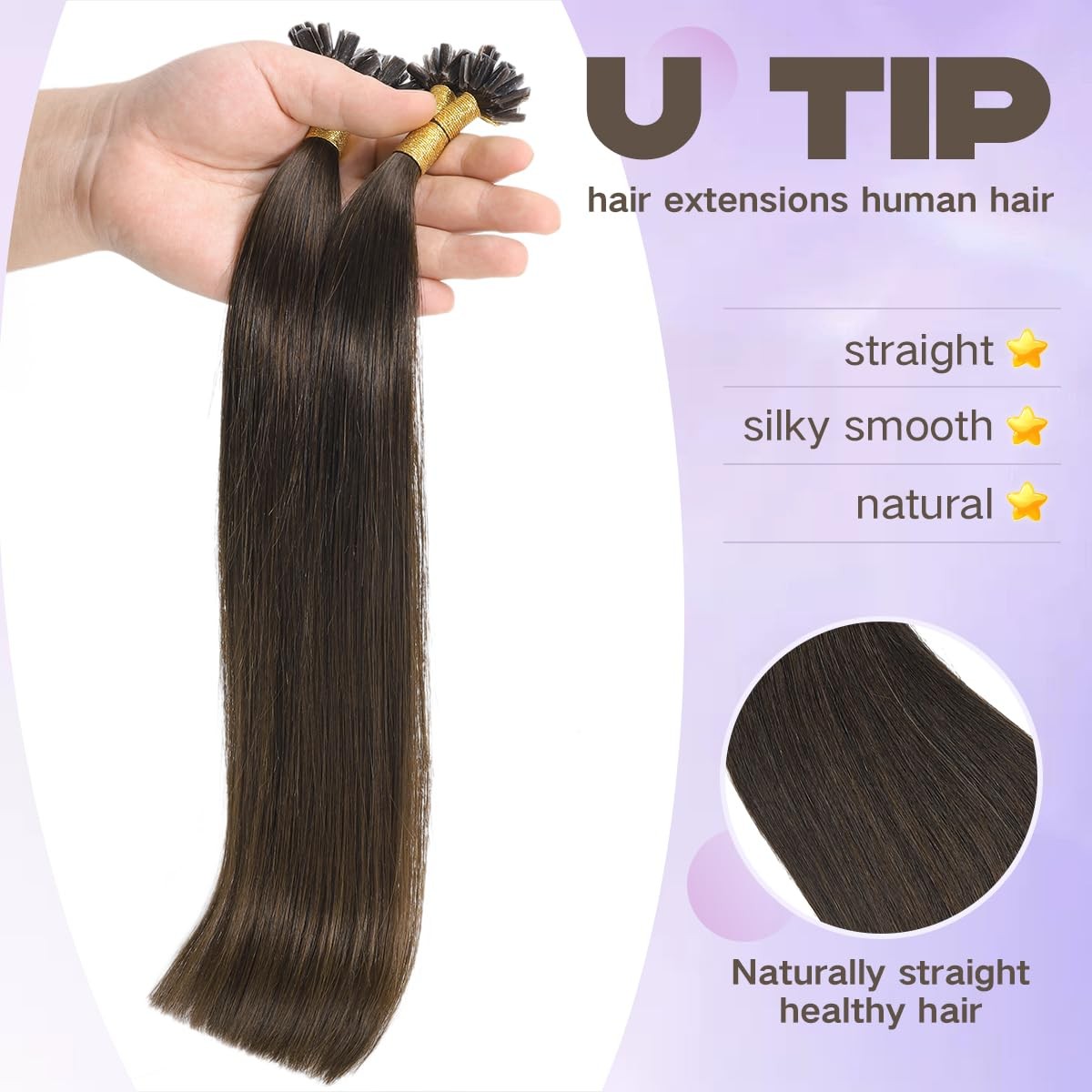 Keratin U Tip Hair Darkest Brown 14 Inch 50 Strand 40G Nail Prebonded Fusion …