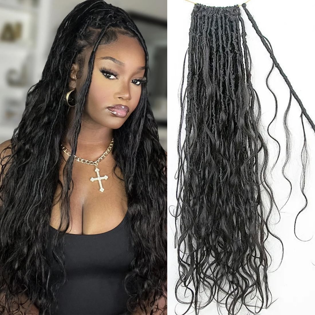 Walnut Hair Pre-Looped Crochet Boho Faux Locs Human Hair Curls Body Wave Human