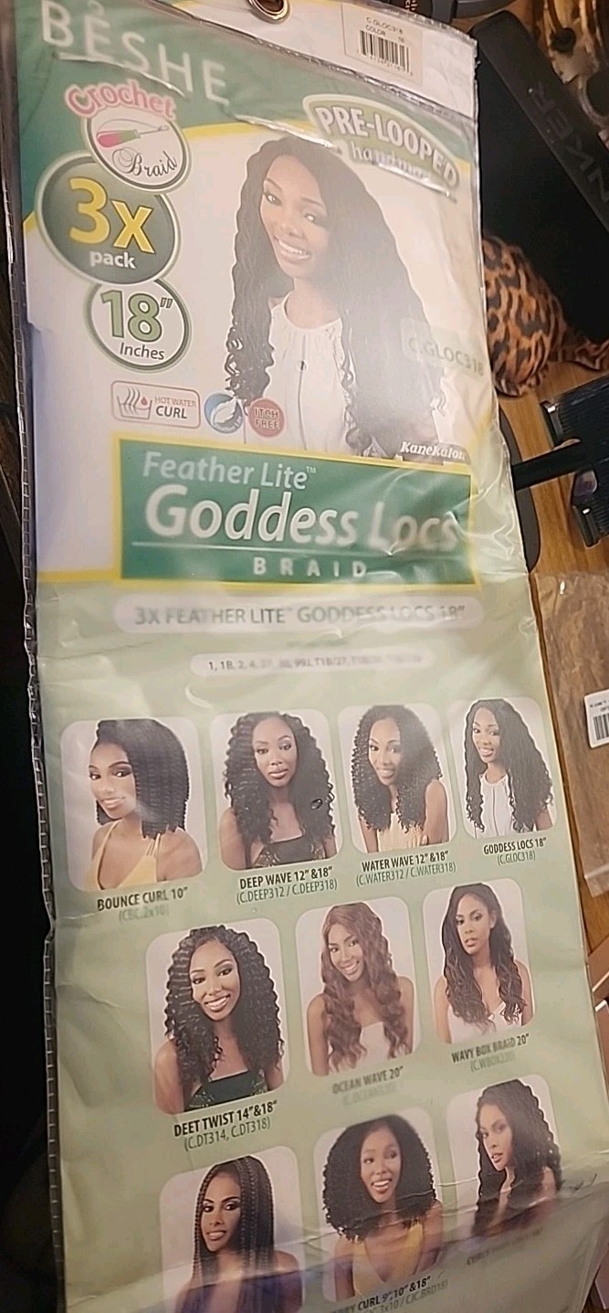 Beshe Goddess Locs 18″ Crochet Hair 1B Pre-looped Set Of 2 Packs