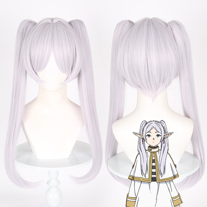 Frieren Beyond Journey’s End Long Silver White Bob Wig Heat Resistant Synthetic