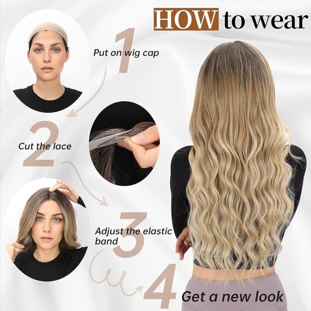 HD Lace Front Wig Human Hair Blend Highlights Wavy Brown X Blonde Balayage