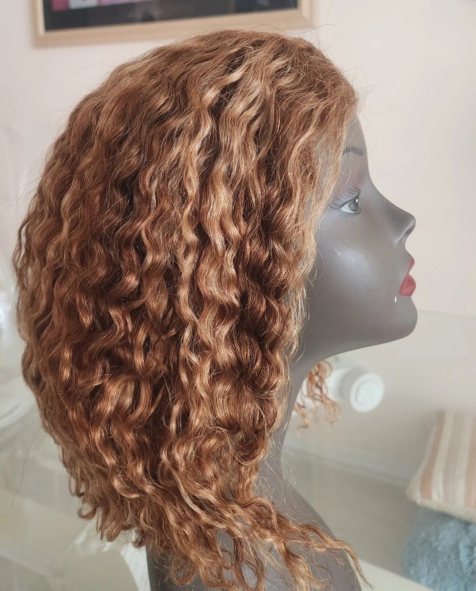 Wear and Go Glueless Human Hair Wig 12″ Stretch Water Wave Curly Bob Highlight