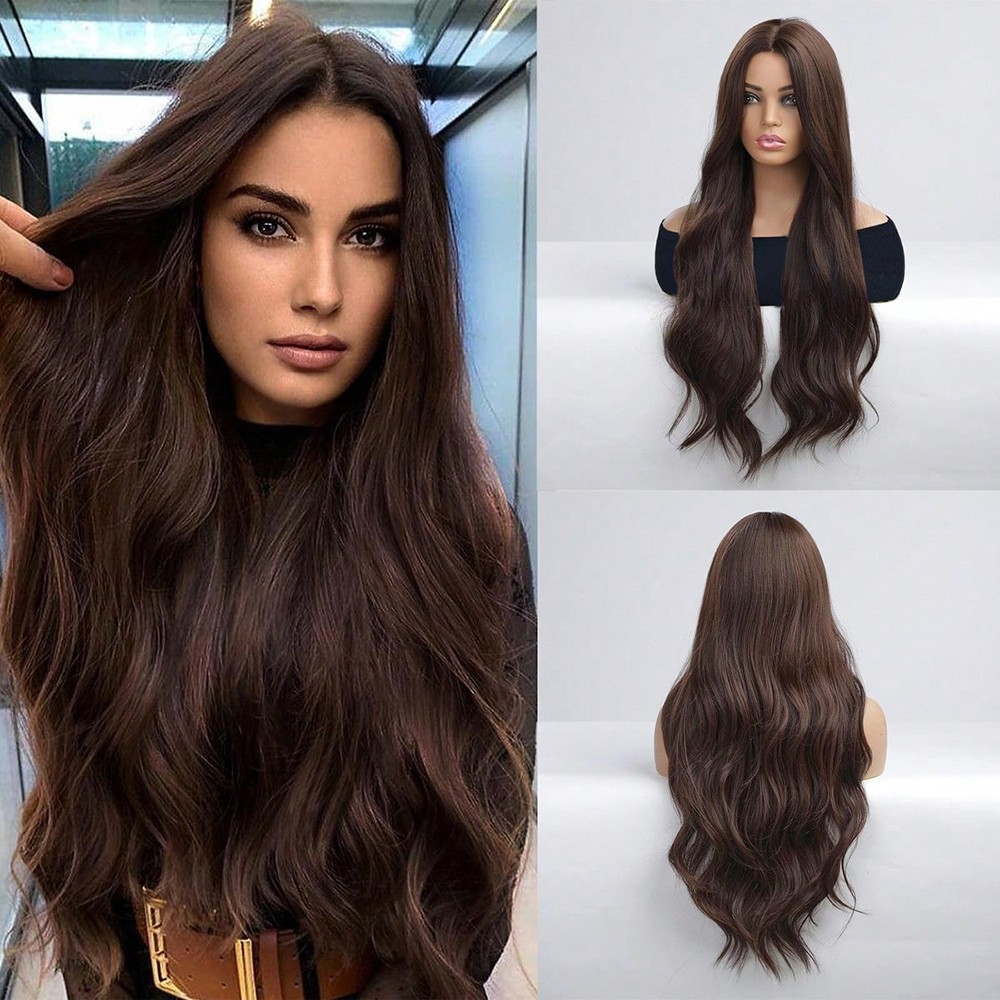 Long Wavy Choc Brown Women Synthetic Hair Heat Resistant Cosplay Wig Natural