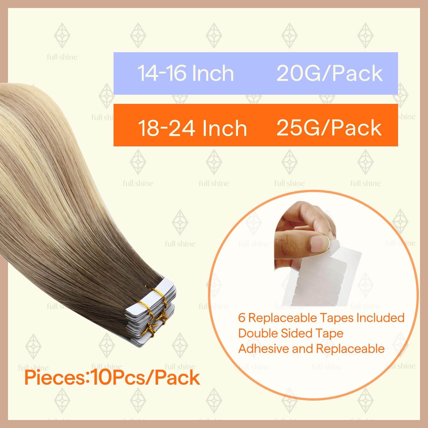 Full Shine Invisible Tape in Hair Extensions Human Hair, Color Shadow Root Es…