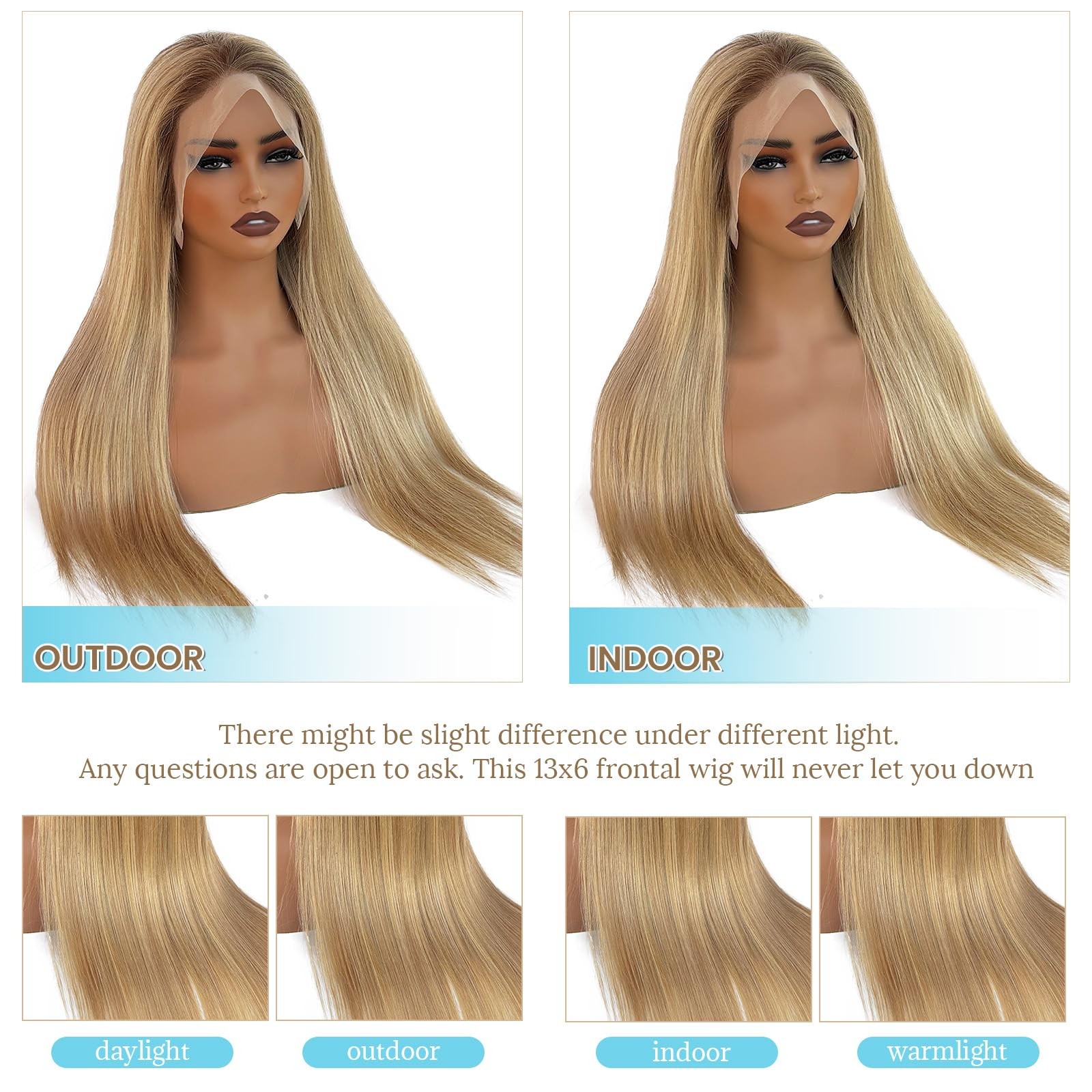 Licoville Human Hair Blonde Highlight Wig 180 Density Soft Straight Light