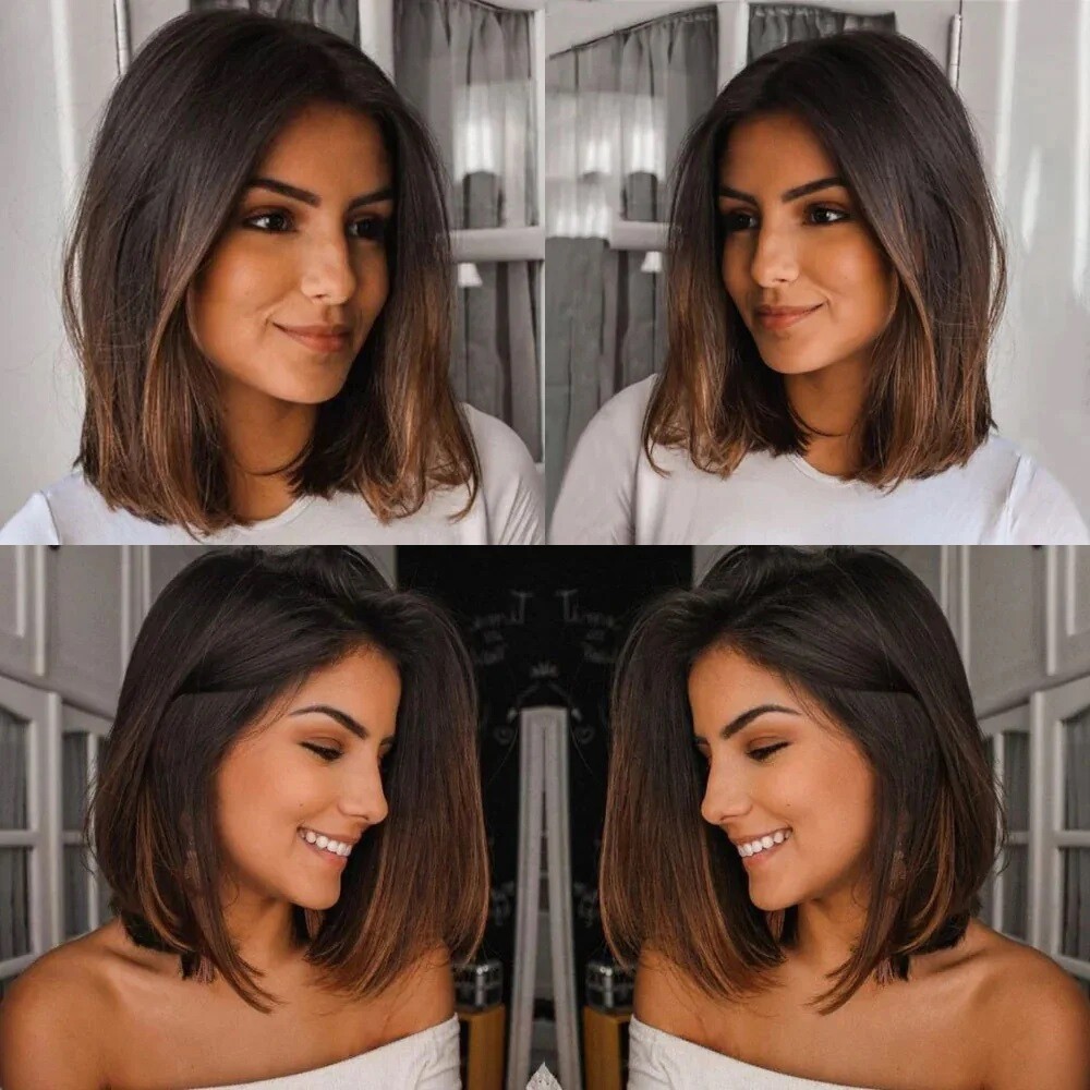 Ombre Brown Short Bob Wig Lace Front Human Hair Wigs for Women 13×4 Pre Plucked