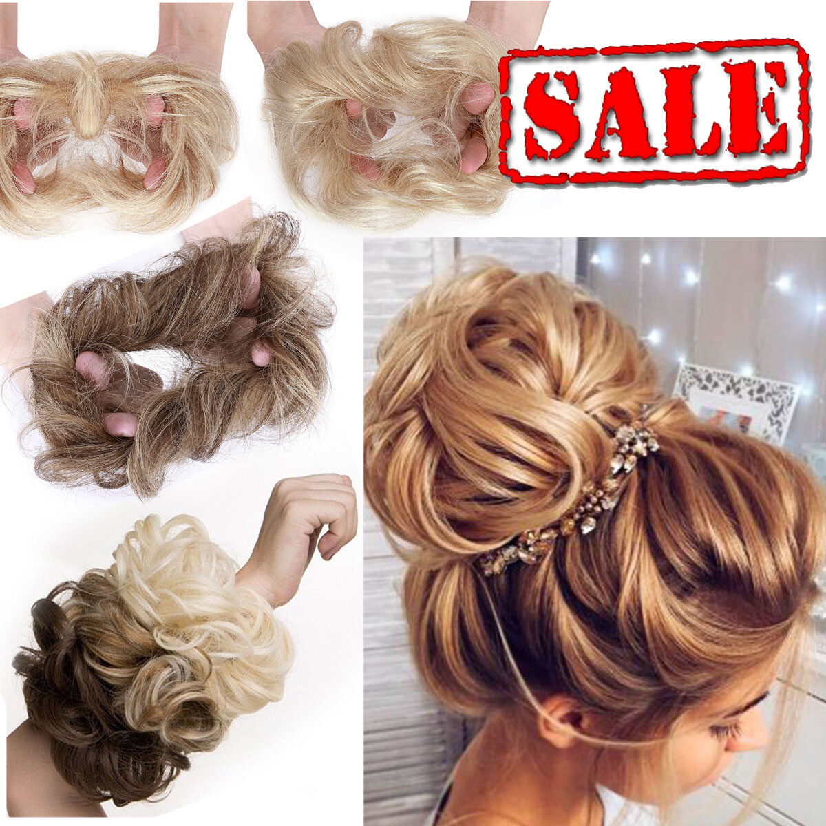 Wrap On 100% Real Human Hair Messy Bun Scrunchie THICK Updo Hairpiece Extensions