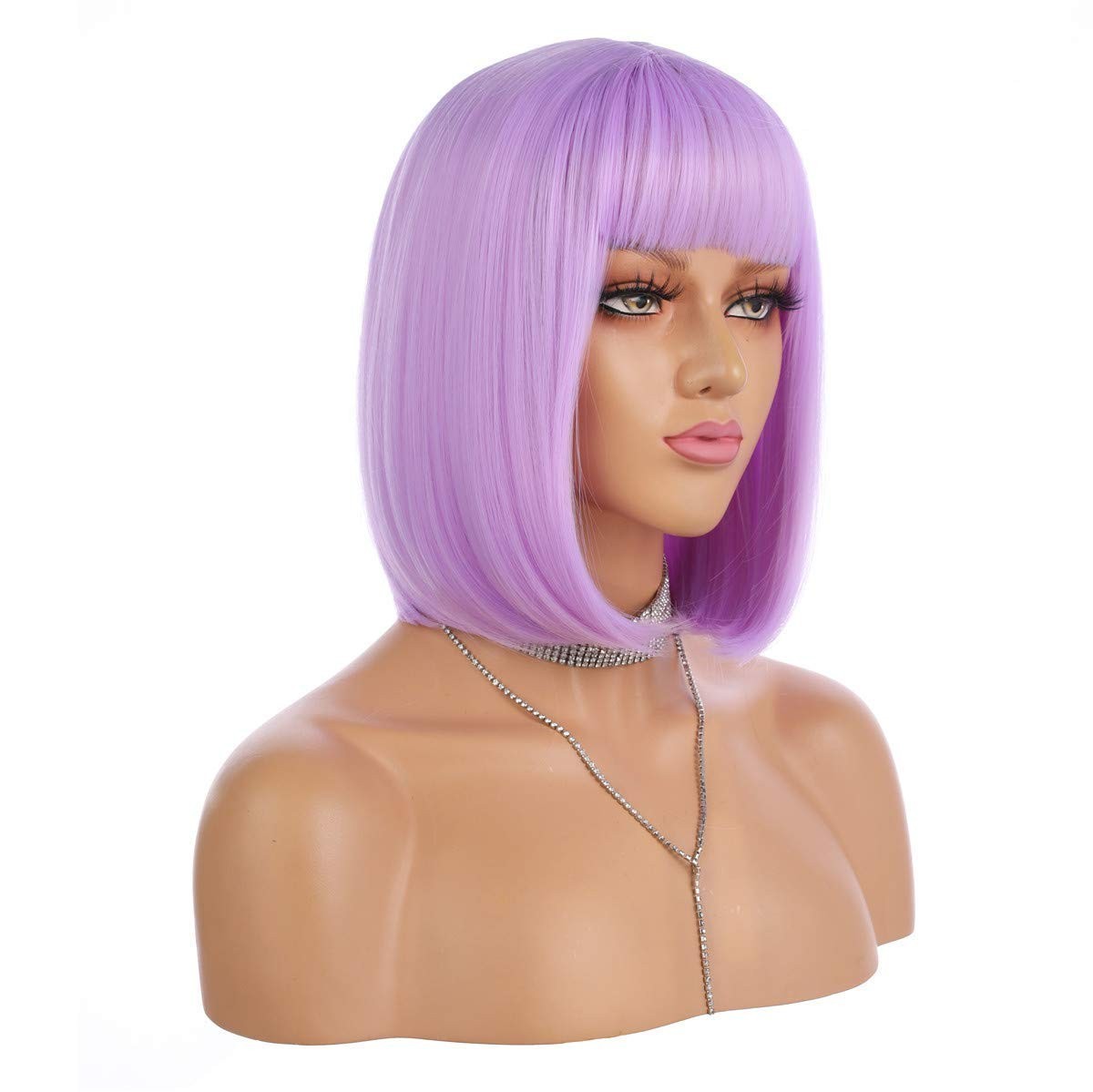 12″ Lavender Purple Straight Bob Wig for Women Cosplay Party 160E191103