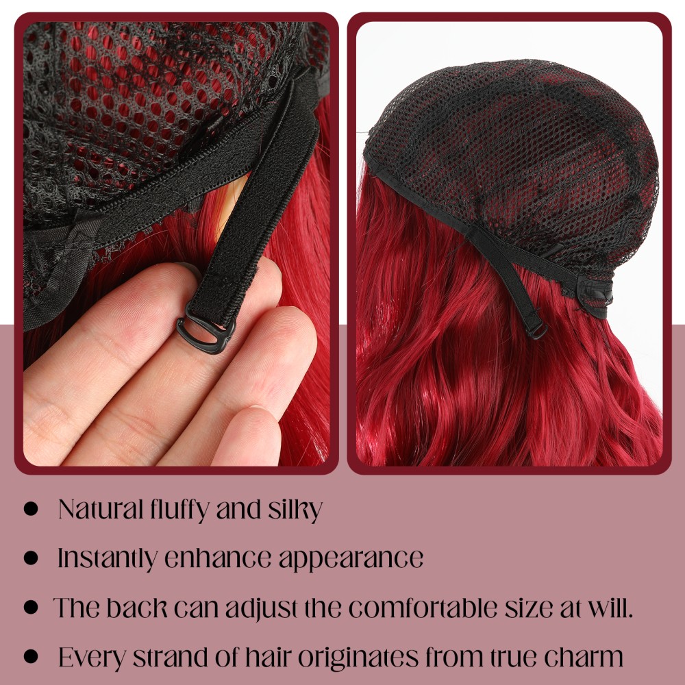 28inch Long Wavy Wigs Middle Part Wine Red Wig Synthetic Heat Resistant Fiber
