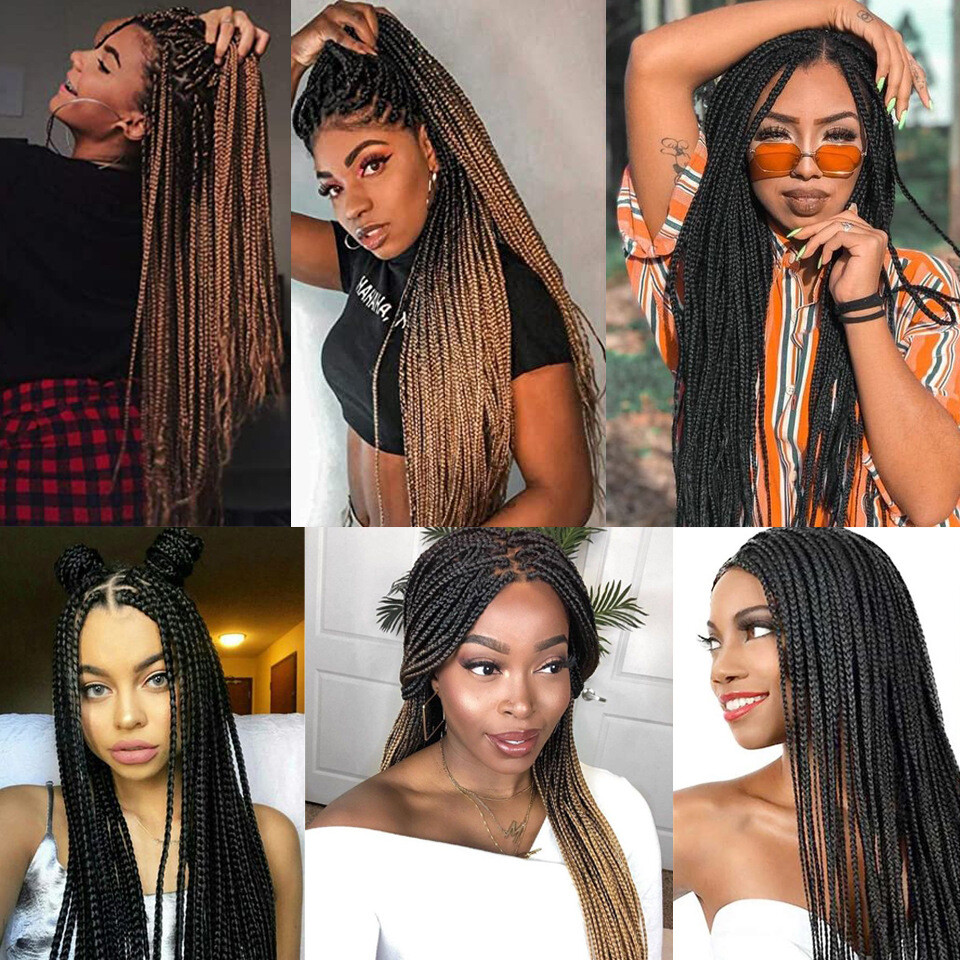 26″ Box Braided Wigs with Headband for Black Women Synthetic Braiding Wigs Wrap