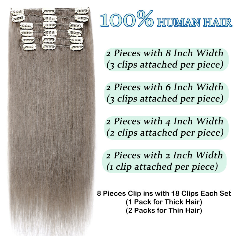 CLEARANCE Clip In 100% Remy 9A Remi Human Hair Extensions 8PCS Full Head 16-24″