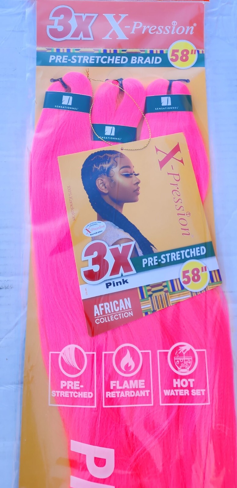 X-pression Expression 100% Kanekalon 3X Braiding Hair Pre-Stretched 58″ Pink